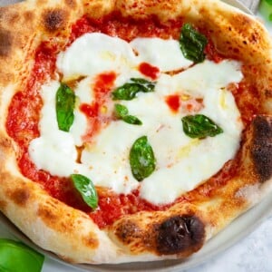 homemade margherita pizza with fresh basil leaves